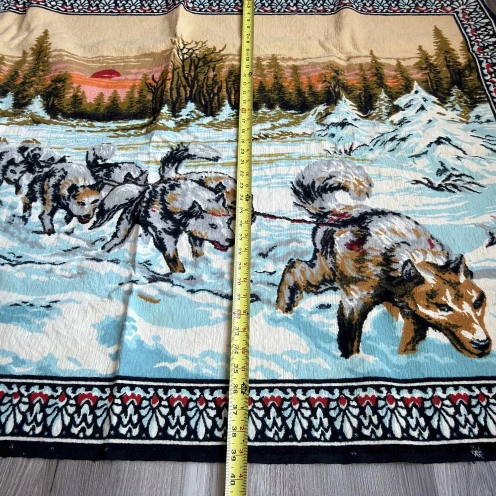 Vintage Mushing SLED DOGS Tapestry Rug Wall Hanger Made In ITALY 54